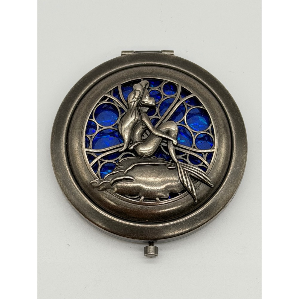 Disney The Little Mermaid Ariel Compact Mirror Pewter Blue Stained Glass Style